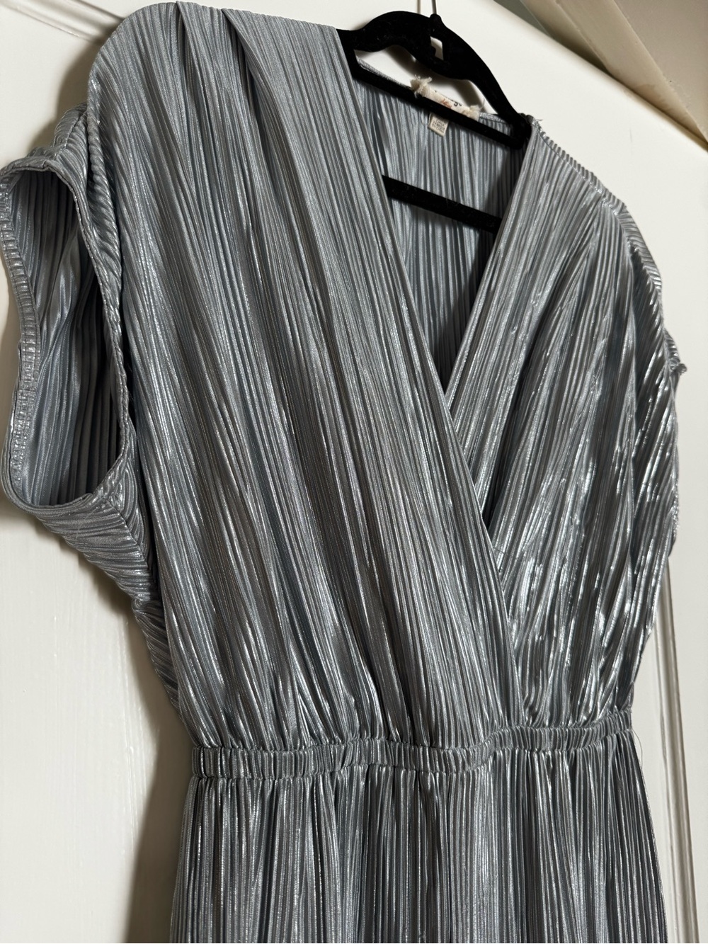 Anthropologie Silver Pleated Jumpsuit